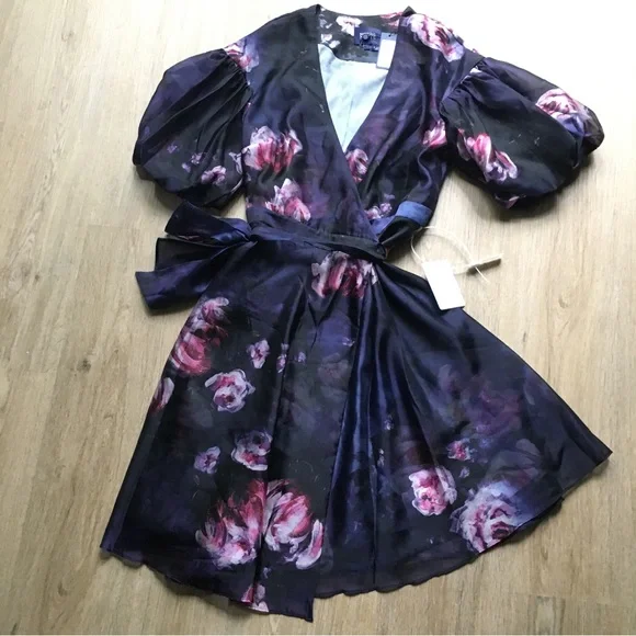 NWT Marchesa Notte Floral Cocktail Wrap Dress - Picture 8 of 16